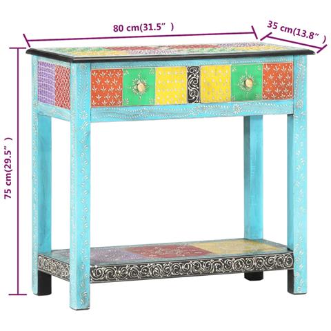 Tavolo Consolle Dipinto A Mano 80x35x75 Cm In Legno Di Mango - Foto 8