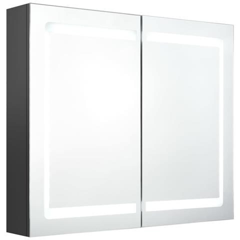 Armadietto Bagno Con Specchio E Led Grigio 80x12x68 Cm - Foto 1