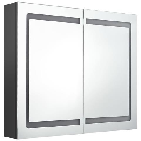 Armadietto Bagno Con Specchio E Led Grigio 80x12x68 Cm - Foto 2