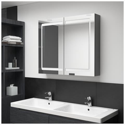 Armadietto Bagno Con Specchio E Led Grigio 80x12x68 Cm - Foto 8