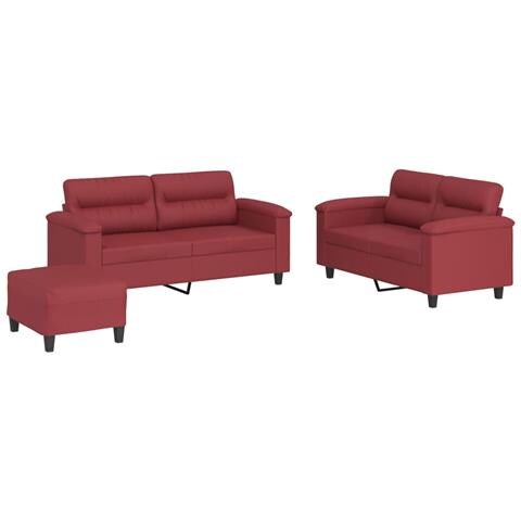 Set di Divani 3 pz con Cuscini Rosso Vino in Similpelle - Foto 1