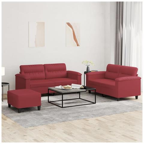 Set di Divani 3 pz con Cuscini Rosso Vino in Similpelle - Foto 2
