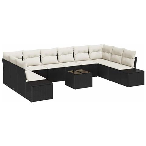 Set da giardino di 10 pezzi con cuscini in polyrattan marrone - Foto 1