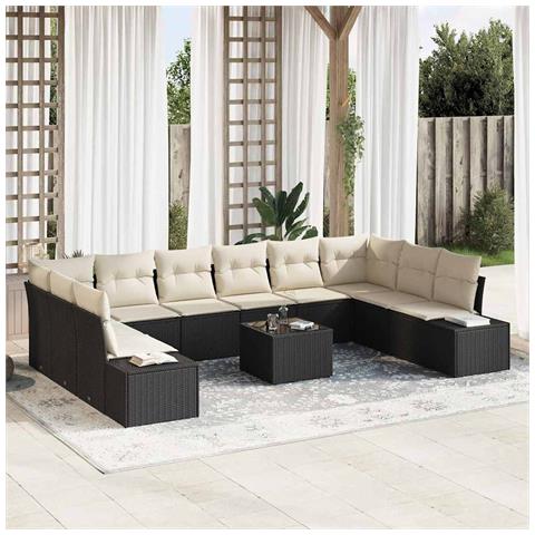 Set da giardino di 10 pezzi con cuscini in polyrattan marrone - Foto 2