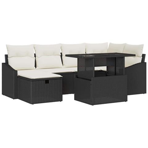 Set di divani da giardino da 7 pezzi con cuscini in polyrattan nero - Foto 1
