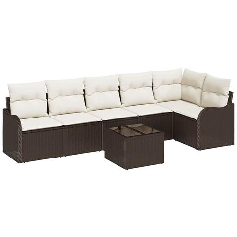 Set Divano da Giardino 6 Pezzi con Cuscini Grigio Polyrattan, Divano da Giardino 2 Posti con Ripostiglio e Cuscini Marrone Polyrattan - Foto 1