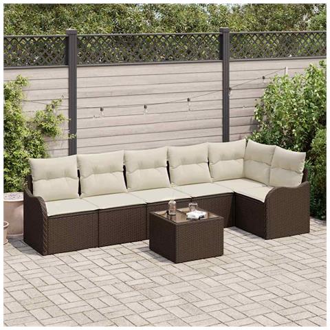 Set Divano da Giardino 6 Pezzi con Cuscini Grigio Polyrattan, Divano da Giardino 2 Posti con Ripostiglio e Cuscini Marrone Polyrattan - Foto 2