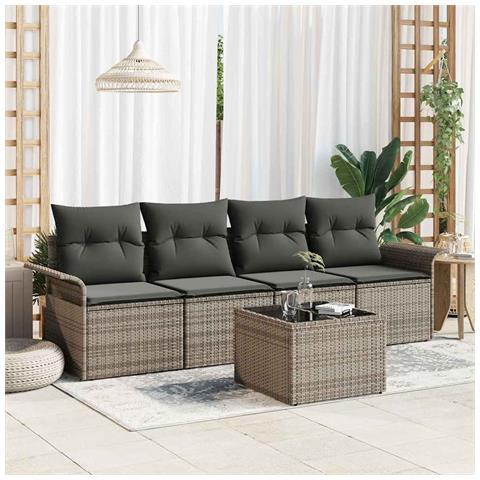 Set Divano da Giardino a 5 Pezzi con Cuscini Grigio Polyrattan - Foto 2