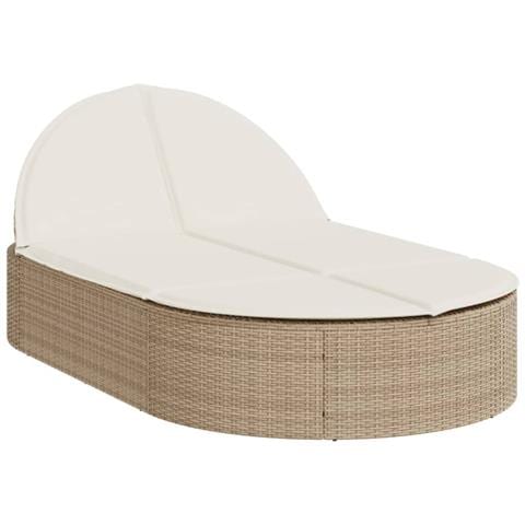 Lettino Prendisole con Cuscini Beige in Polyrattan - Foto 1