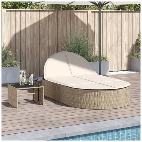 Lettino Prendisole con Cuscini Beige in Polyrattan - Foto 2