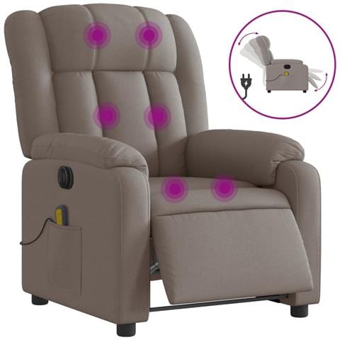 Poltrona Massaggiante Reclinabile Elettrica Tortora in Tessuto - Foto 1