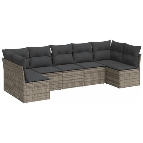 Set Divani da Giardino 7 pz con Cuscini Grigio in Polyrattan - Foto 1