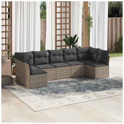 Set Divani da Giardino 7 pz con Cuscini Grigio in Polyrattan - Foto 2