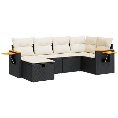 Set Divano da Giardino 6 pz con Cuscini Nero in Polyrattan - Foto 1