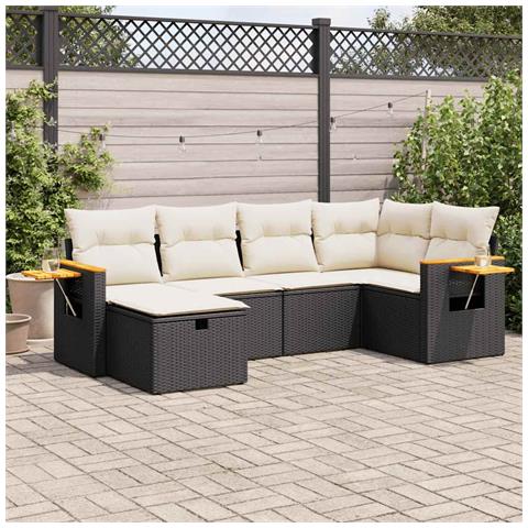 Set Divano da Giardino 6 pz con Cuscini Nero in Polyrattan - Foto 2