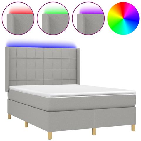 Letto a Molle Materasso e LED Grigio Chiaro 140x190 cm Tessuto - Foto 1