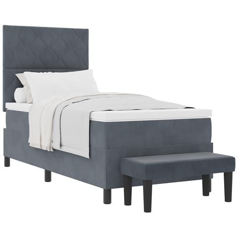 Letto Box Spring con Materasso e Panca Grigio Scuro 90x200 cm Velluto - Foto 1