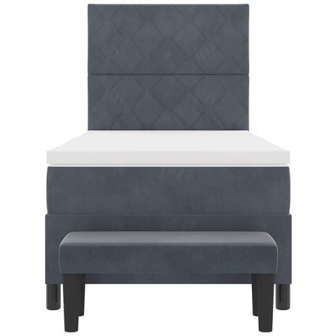Letto Box Spring con Materasso e Panca Grigio Scuro 90x200 cm Velluto - Foto 9