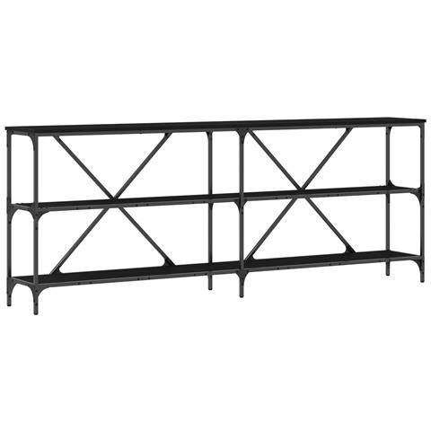 Tavolino Consolle Nero Quercia 200x30x75 cm Legno Ingranato e Acciaio - Foto 1