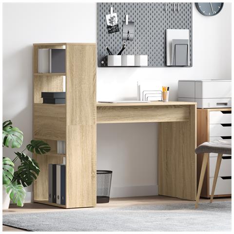 Scrivania con Storage Rovere Sonoma 113x54x120 cm Legno Ingegnerizzato - Foto 2
