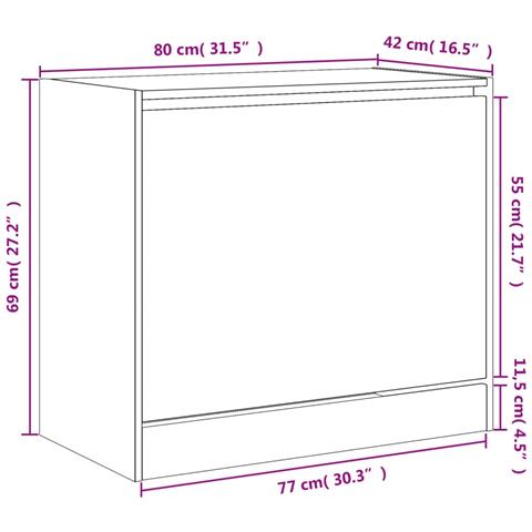 Scarpiera Grigio Sonoma 80x42x69 cm in Legno Multistrato - Foto 9