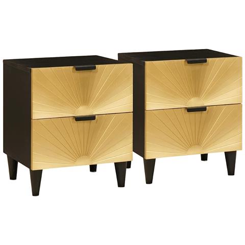 Comodino con cassetto 2 pcs Nero e Oro 40 x 33.5 x 46 cm - Foto 1