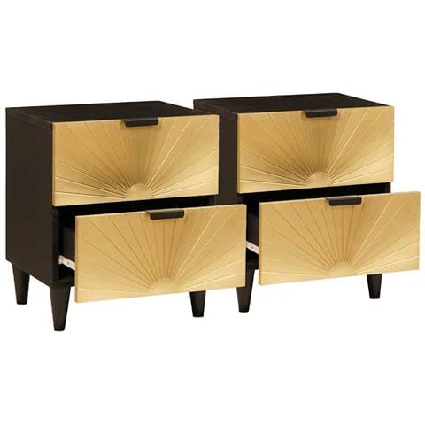 Comodino con cassetto 2 pcs Nero e Oro 40 x 33.5 x 46 cm - Foto 2