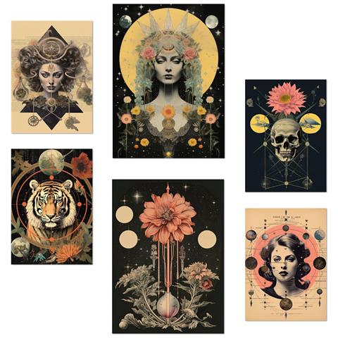 Set Di 6 Stampe Collage Di Illustrazioni Surreali In Illustrazioni Di Design Esoterico Mistico Per Le Pareti Delle Stanze Della Tua Casa A3 & A4 Senza Cornice - Foto 1