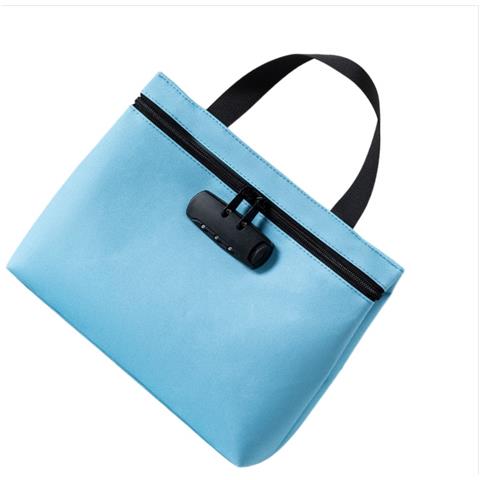 Grande Borsa Con Serratura A Combinazione - Organizer Sicuro In Poliestere Per Documenti Blue - Foto 1