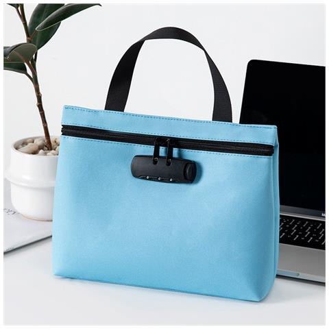 Grande Borsa Con Serratura A Combinazione - Organizer Sicuro In Poliestere Per Documenti Blue - Foto 2