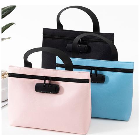 Grande Borsa Con Serratura A Combinazione - Organizer Sicuro In Poliestere Per Documenti Blue - Foto 4