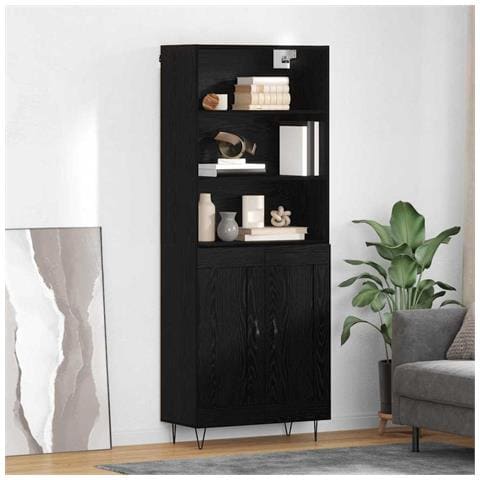 Credenza Rovere Nero 69,5 x 34 x 180 cm Legno multistrato - Foto 2
