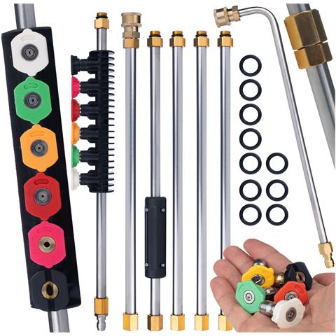Set Di Lance E Ugelli Per Idropulitrice - 7 Lance (6 Dritte + 1 A 90°) + 6 Ugelli, Pressione Max 250 Bar, Lunghezza Totale 2,6 M, Sgancio Rapido 1/4"" - Foto 1