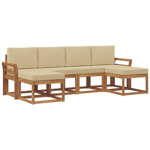 Set di divani da esterno con cuscino 6 pcs Naturale e Beige - Foto 1
