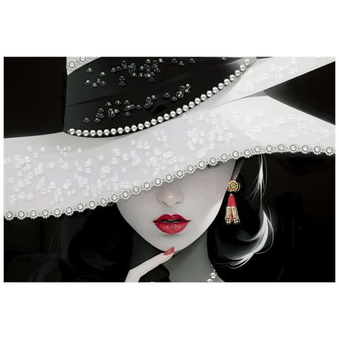 Dipinto Su Tela Marty B2 Dama Con Cappello Bianco Su Sfondo Nero, 62x92 Cm - Foto 2
