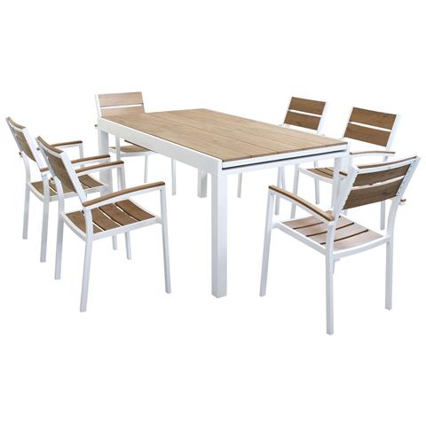 Set Tavolo Giardino Allungabile Rettangolare 160/240 X 90 Con 6 Poltrone In Alluminio Bianco E Polywood Da Esterno - Foto 4