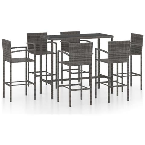 Set da Bar da Giardino 7 pz in Polyrattan Grigio - Foto 1