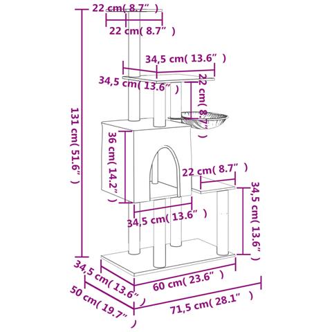 Albero Per Gatti Con Tiragraffi In Sisal Grigio Chiaro 131 Cm - Foto 7