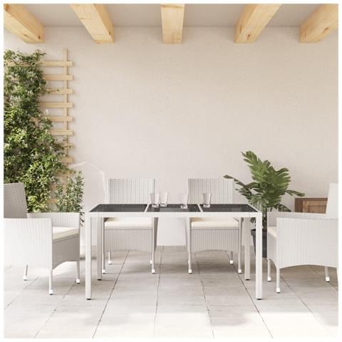 Tavolo Da Giardino Piano In Vetro Bianco 150x90x75cm Polyrattan - Foto 3