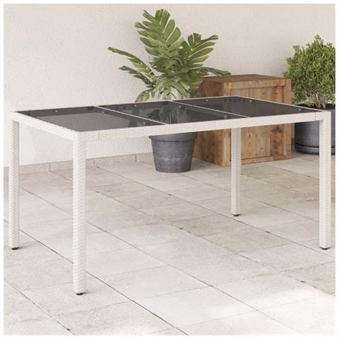 Tavolo Da Giardino Piano In Vetro Bianco 150x90x75cm Polyrattan - Foto 1