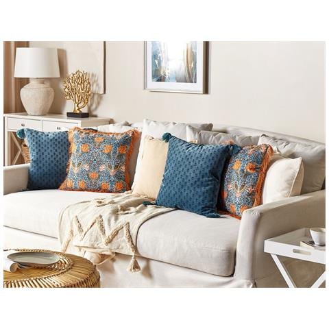 Cuscino Decorativo Mitella Cotone 45 X 45 Cm Floreale Blu - Foto 1