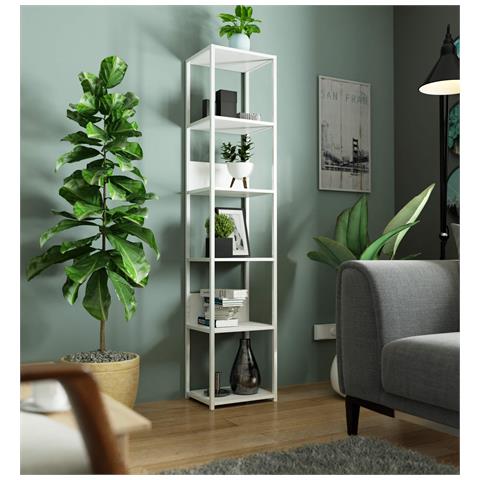 Scaffale stile loft con ripiani in legno, 6 ripiani, 40x32x192 cm, Colore Bianco - Foto 5