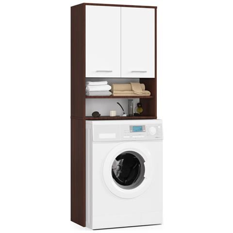 Mobile Alto, Collona da Bagno FIN per Lavatrice, 2 ante, 64x30x180 cm, Weng? e Bianco - Foto 1