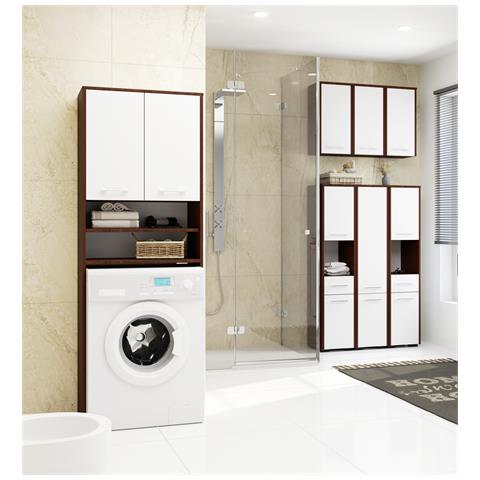 Mobile Alto, Collona da Bagno FIN per Lavatrice, 2 ante, 64x30x180 cm, Weng? e Bianco - Foto 6