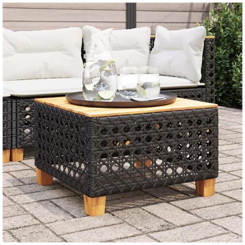 Tavolo Da Giardino Nero 55x55x36cm In Polyrattan E Legno Acacia - Foto 1