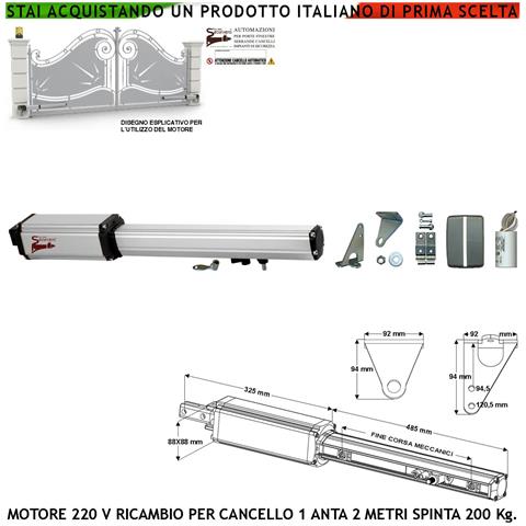 Motore Elettromeccanico 220 V Cancello Battente Anta 2 Metri Corsa Carrello 300 Mm Con Sblocco A Chiave Ricambio Autom - Foto 1