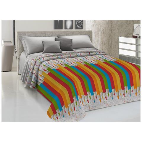 Copriletto Piquet Primavera Estate 100% Cotone Disegno Matitoni Piazza E Mezza Arancio - Foto 1