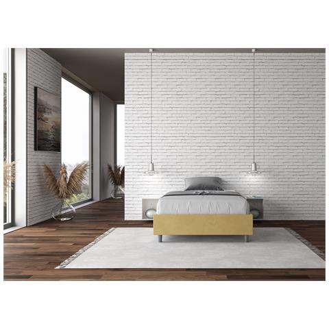 Letto Sommier Contenitore Imbottito 140x190 Microfibra Ocra Azelia - Foto 2