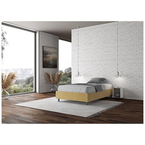 Letto Sommier Contenitore Imbottito 140x190 Microfibra Ocra Azelia - Foto 3