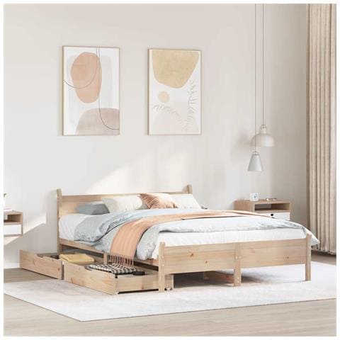 Letto senza Materasso 140x200 cm in Legno Massello di Pino - Foto 2